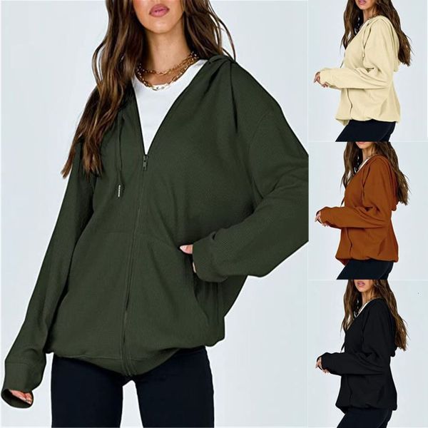 

autumn winter zipper hooded sweater casual long sleeve cardigan, Black;brown