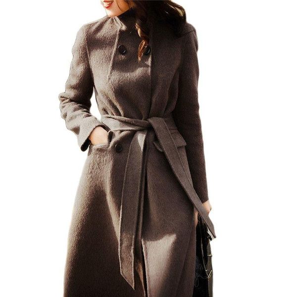 

women's wool & blends fashion women chic coffee coat mid-length double breasted woman jacket 2021autumn winter woolen female outerwear, Black