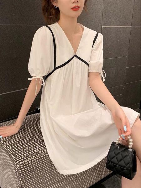 

maternity dresses summer fashion breastfeeding dress loose v-neck stripe patchwork postpartum women nursing sweet lactation, White
