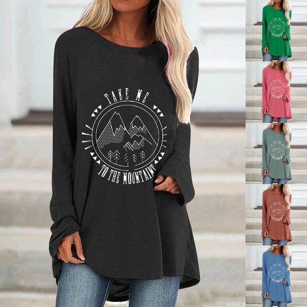 

40 women fashion casual print o neck loose long sleeve shirts autumn daily brief blouse loose elegant graphic pullover top, White