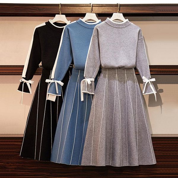 

women's tracksuits two pieces women sets knitted sweates and skirts slim clothing college students autumn/spring korean style, Gray