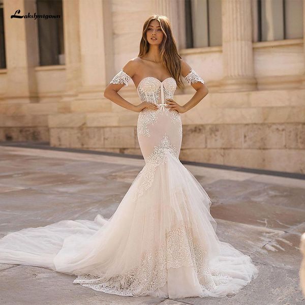 

2021 new elegant lace mermaid sweetheart es tulle applique backless court train plus size wedding 2tpx, White