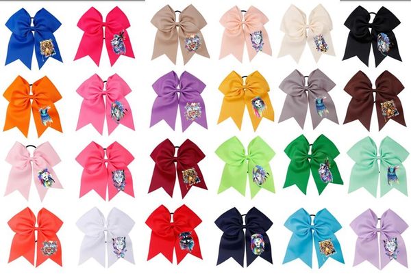 

12pcs cartoon tiger wolf unicorn hairgrips girls cheer bow with elastic band cheerleader headwear for kids hair accessor jojo swia, Slivery;white