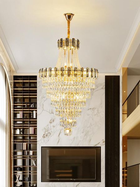 

chandeliers e14 luxury crystal chandelier duplex building hollow living room lamp large drop hanging light simple modern villa hall