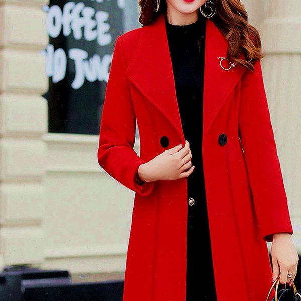 

women work solid vintage winter office long sleeve button woolen jacket coat 2021 autumn winter women girls oversize, Black