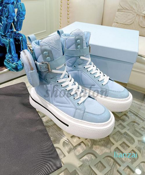 

2021 design luxurys macro women wheel re nylon boots shoes high sneakers triple black white flat fashion womens cloth lace-up platform