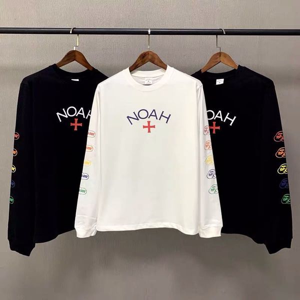 

2021 new mais recente manga comprida frente dos homens clssico cruz impresso t-shirts mangas laterais letras cor streetwear noah s t izz, Black