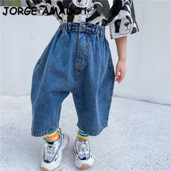 

korean style summer kids boys girls jeans loose casual haren pants thin denim trousers pocket children clothes e3025 210610, Blue