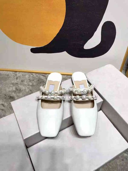 

sandals pearl chain ss sandals cow leather upper sheepskin outsole flat toe shoes size 35-40 z50i, Black