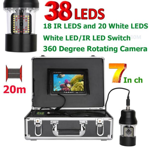 

cameras 7 inch 20m underwater fishing video camera fish finder ip68 waterproof 38 leds 360 degree rotating