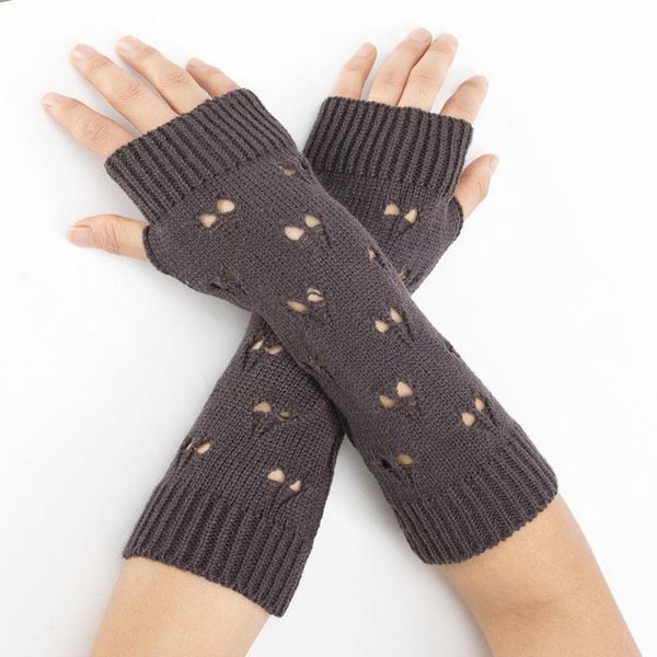 

five fingers gloves fashion women hand warmer winter arm crochet knitting heart hollow mitten warm fingerless, Blue;gray