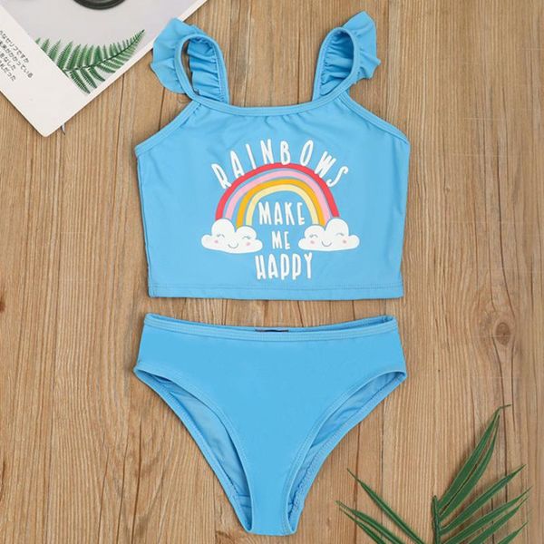 

1-6 year baby girl swimsuit rainbow print two piece children's swimwear toddler girl bikini set tankini ruffle bathing suit