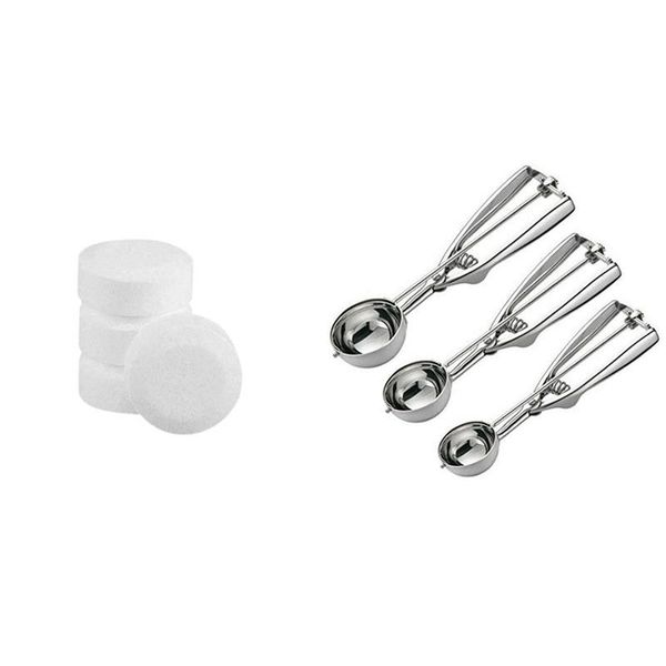 

20pcs coffee machine cleaning effervescent tablets & 3pcs ice cream scoop trigger cookie spoon