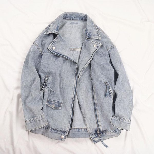 

women's jackets mid-length vintage washed light blue denim jacket women oversized outwear female basic coat long sleeve jean abrigo muj, Black;brown
