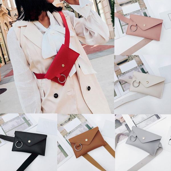 

fashion women pure color waist bag ring leather messenger shoulder chest crossbody bags for