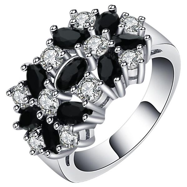 

wedding rings ufooro classic flower silver filled black birthstone with zirconia charming jewelry promise ring for female, Slivery;golden