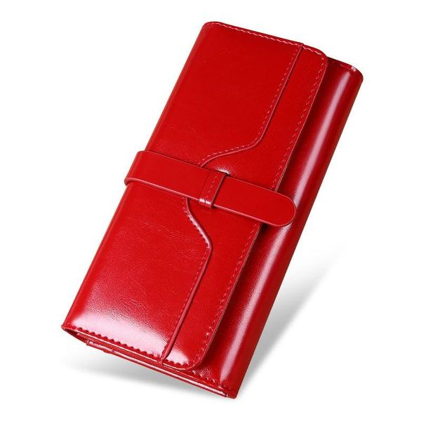 

wallets genuine leather women retro oil wax cowhide long ladies wallet zipper purse large capacity, Red;black