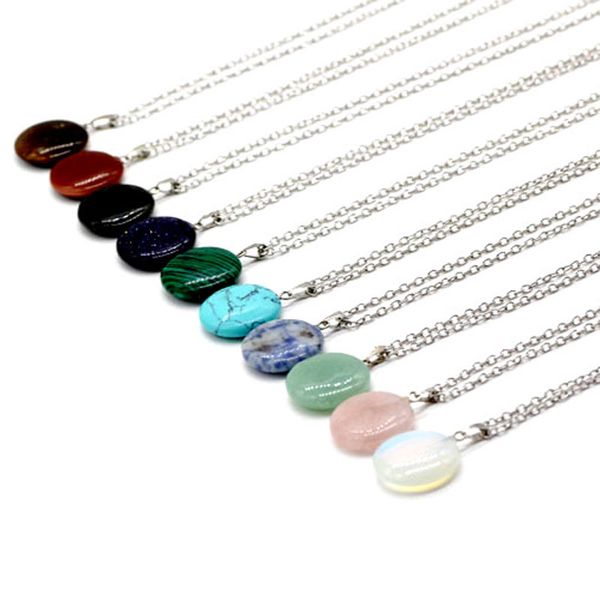 

natural original stone round shape chain pendant necklaces for women men lover party club decor jewelry fashion accessories, Silver
