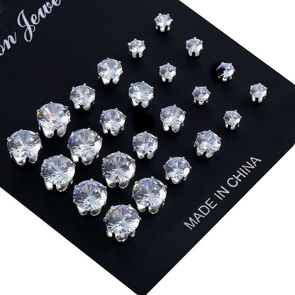 

stud 12 pair/set round rhinestone zircon crystal earrings for women piercing jewelry accessories kids earring oorbellen brincos, Golden;silver