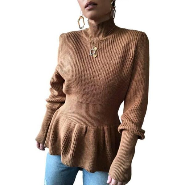 

woman sweaters crochet knitted sweater female autumn winter turtleneck sweater ruffle hem long sleeve pullover jumper, White;black