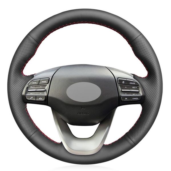 

steering wheel covers black pu faux diy hand-stitched car cover for kona 2021