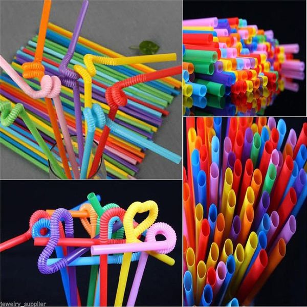 

drinking straws 100pcs bendable plastic random striped birthday wedding party