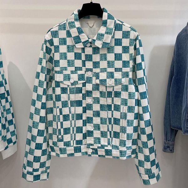 

women's jackets 2021 autumn green check pattern fashion loose denim jacket women long sleeve single breasted plaid casual coat, Black;brown