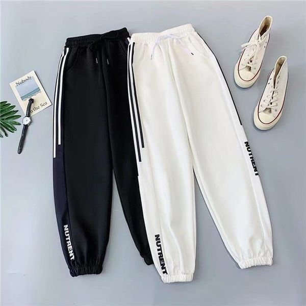 

plus size 5xl joggers women capri baggy sweatpant black autumn loose hip hop harem pants high wasit korean style sport, Black;white