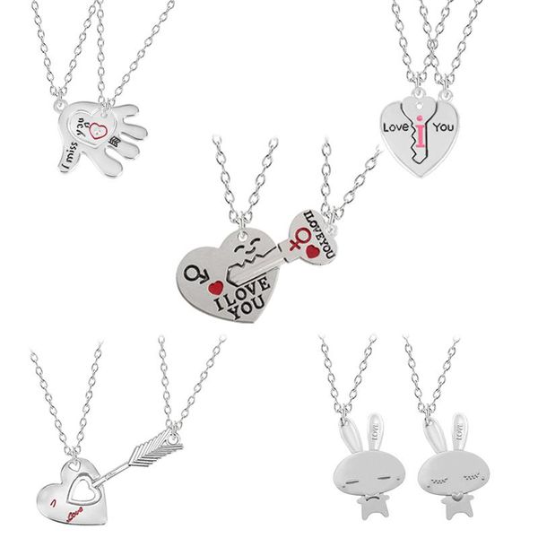

pendant necklaces 2021 fashion couple necklace female heart-shaped key lock puzzle romantic alloy jewelry gift, Silver