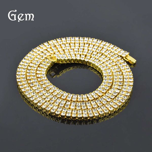 

men's alloy diamond 2-row necklace hip hop nn04, Silver