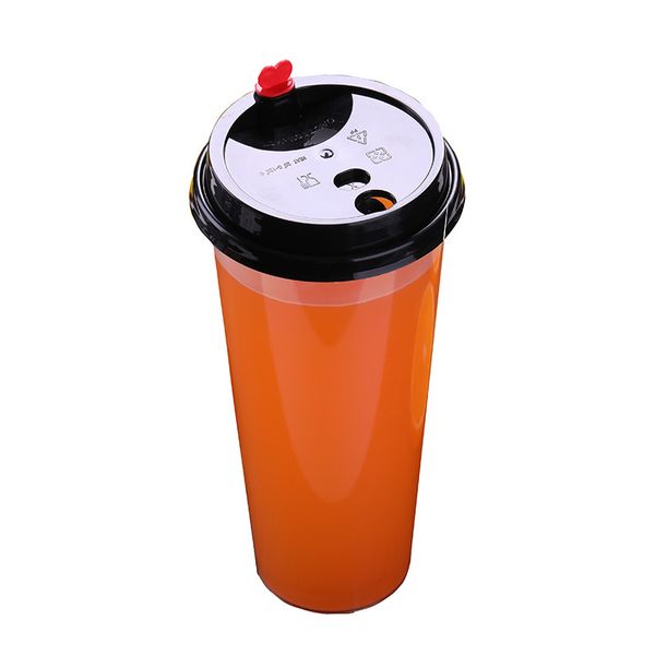 20oz copo de suco de plástico descartável com tampa do coração fosco chá de leite xícaras de chá de alimento PP bebida recipiente engrossar caneca transparente