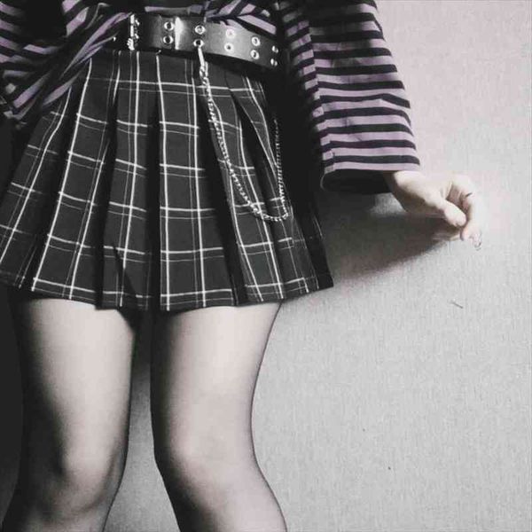 

sweet women pleated skirt fashion plaid a-line mini high waist chic skirt kawaii summer ladies plaid pleated gothic, Black