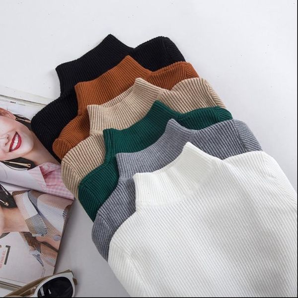 

2021 new coming autumn turtleneck pullovers sweaters primer shirt long sleeve short korean slim fit tight sweater drop shipping, White;black