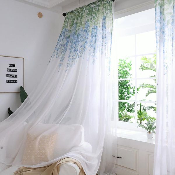 

curtain & drapes leaves sheer tulle window treatment voile drape valance 1 panel fabric gauze 200x100cm a30318