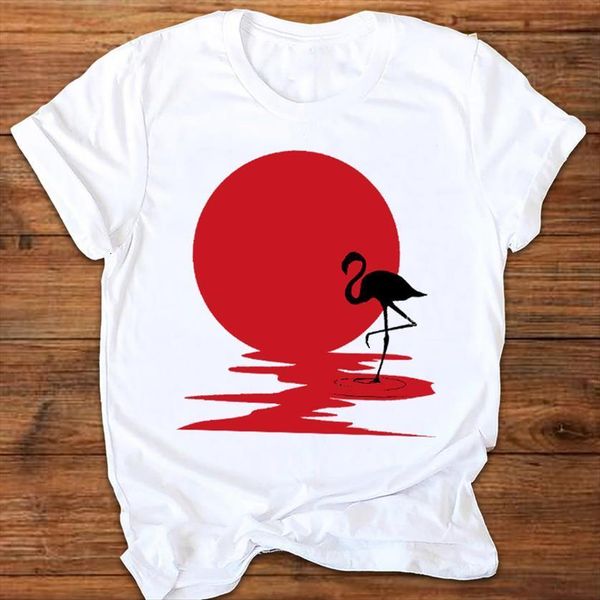

graphic flamingo beach printing fashion womens 90s style print clothes tees female t shirt, White
