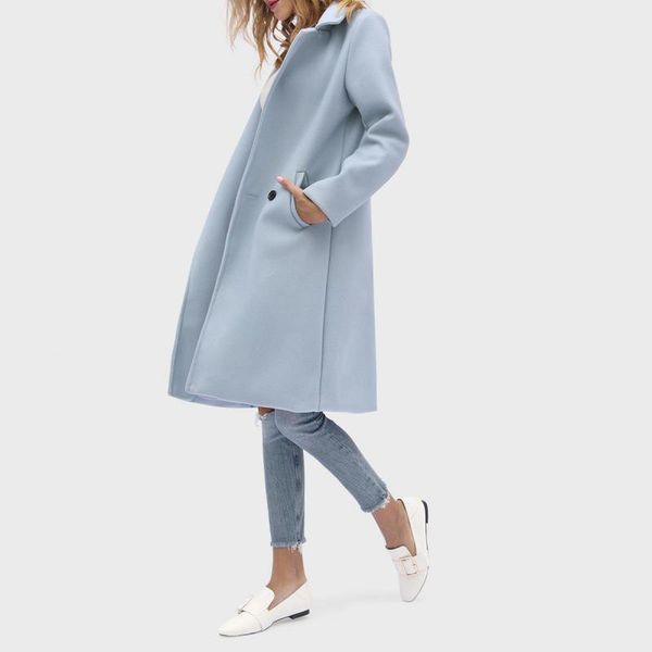 

women's coat light blue lapel one button beltless jacket women 2021 new fashion style commuter slim-fit top, Black