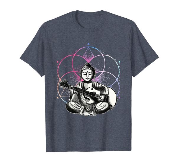 

buddha playing guitar yoga buddhist music lover shirt, White;black