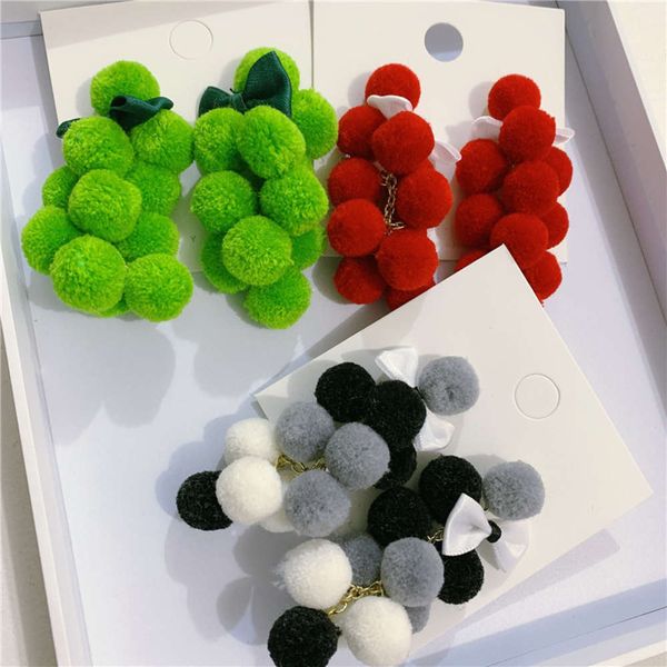 

hbp fashion cartoon hand stitched festive plush ball tassel contrast color small fresh cute bow earrings female, Silver