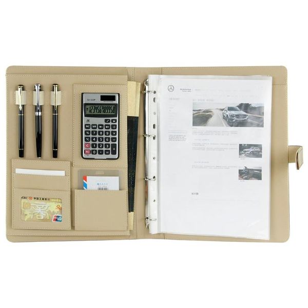 

business card files fine a4 folder, pu leather folder organizer with 20 sheets document bag, black coffee