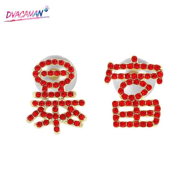 

stud dvacaman chinese character blessing earrings women charms red crystal words pendants pearl diy jewelry wholesale, Golden;silver