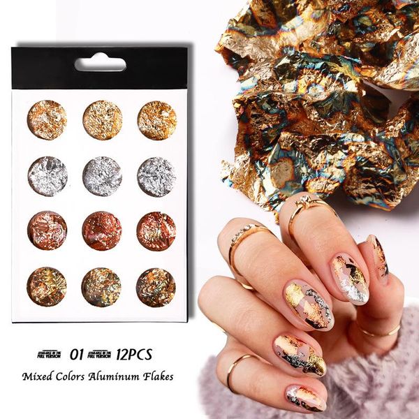 

nail art decorations 1 boxs/set 3d irregular platinum foil paper manicure decoration diy uv gel polish, Silver;gold
