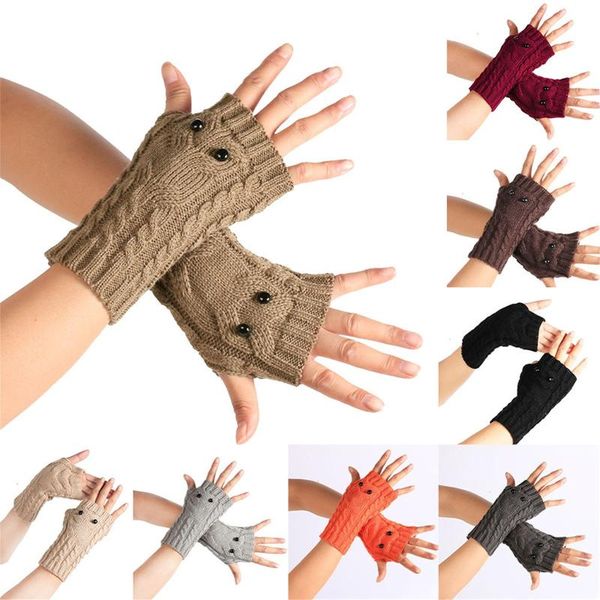 

sports gloves women's autumn winter warm wrist diy knitting glove stretch knit fingerless mittens solid color classic woolen guard arm, Black