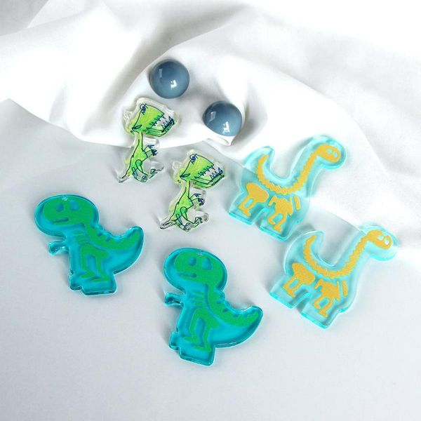 

charms fashion retro temperament public personality fun color transparent acrylic cartoon dinosaur diy earrings, Bronze;silver