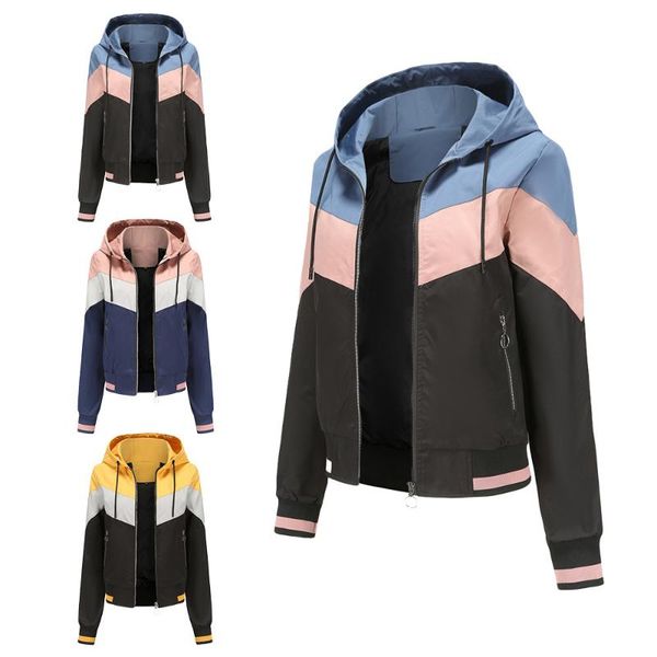 

women's trench coats thin windbreaker spring and autumn hooded jacket outdoor raincoat with salad rope, Tan;black