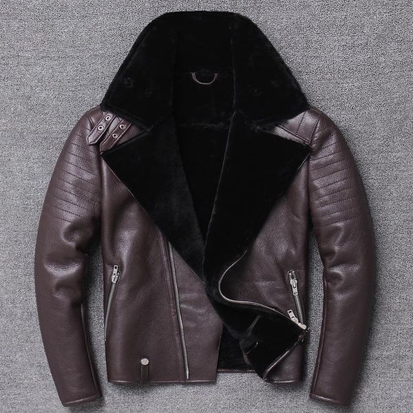 

men's leather & faux zvaqs 2021 genuine jacket men thickened short locomotive fur coat pph978, Black