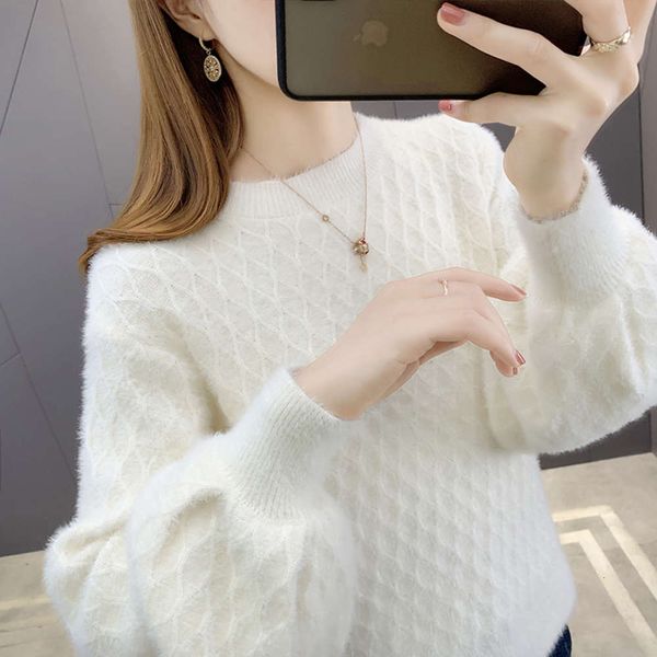 

crew neck sweater women's pullover loose for autumn and winter wear, White;black