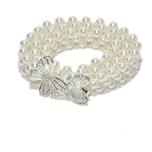 

new style women's pearl elastic waist chain women's fashion sweet rhinestone inlaid decorative thin belt, Black;brown