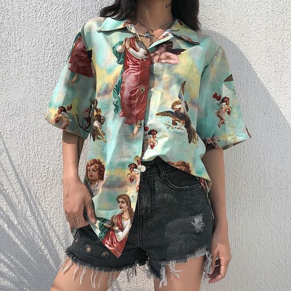 

print blouses women funny oversized shirt short sleeve streetwear for women summer clothes drop shipping, White