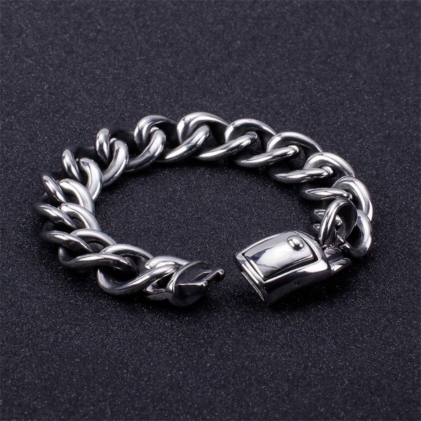 

16mm width retro chain bracelet polished stainless steel mens bracelets massive jewelry friends boyfriend gifts for him t200423, Black