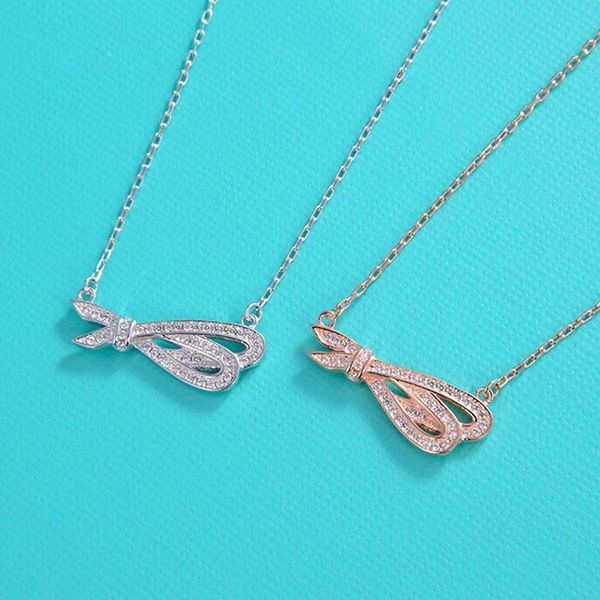 

chains original 1:1 real925 tif logo classic rose gold color bow necklace ladies high jewelry fashion gift, Silver